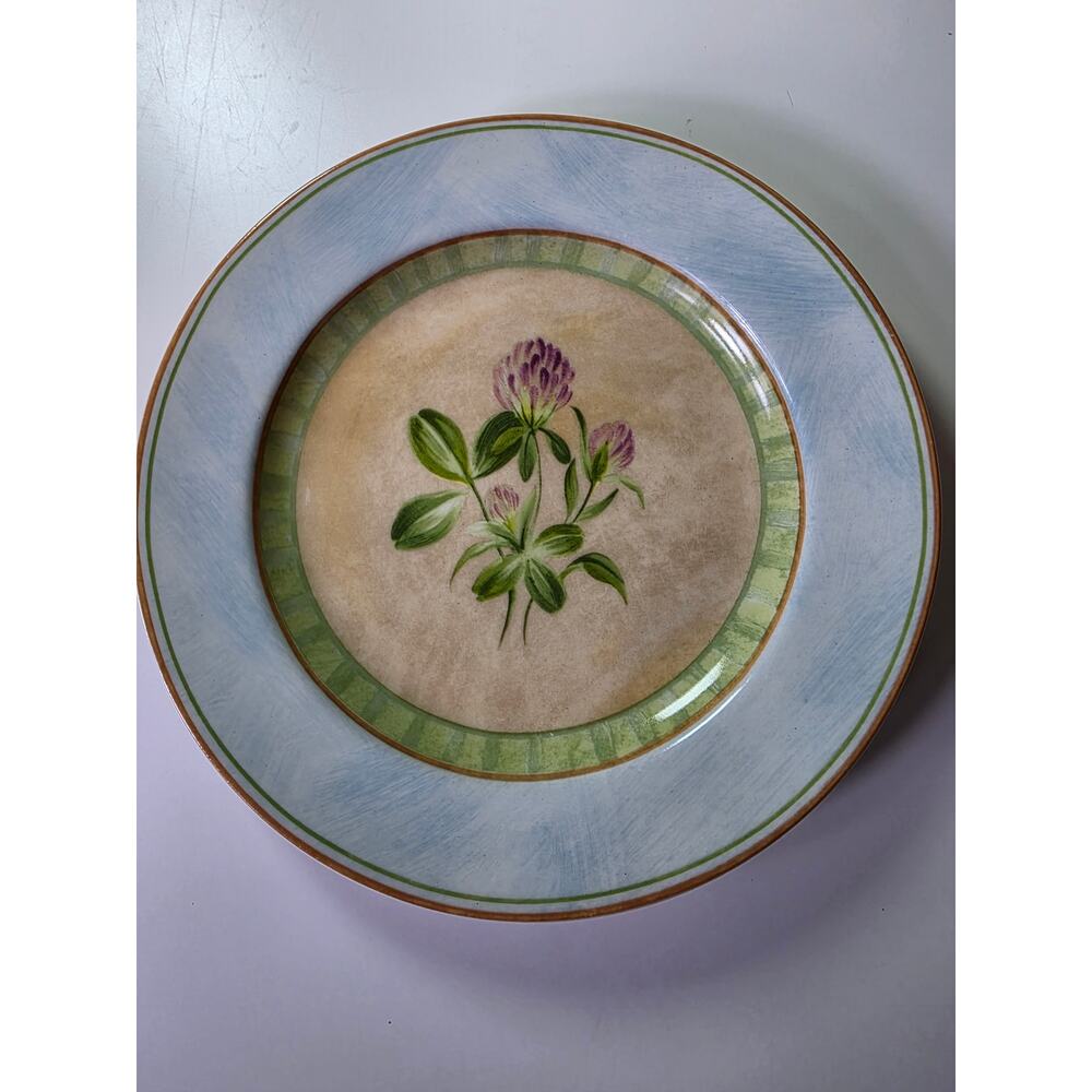 222 FIFTH Clover Collection Blue Rim Wildflower 8" Salad Plates Set of 4 - Picture 3 of 8